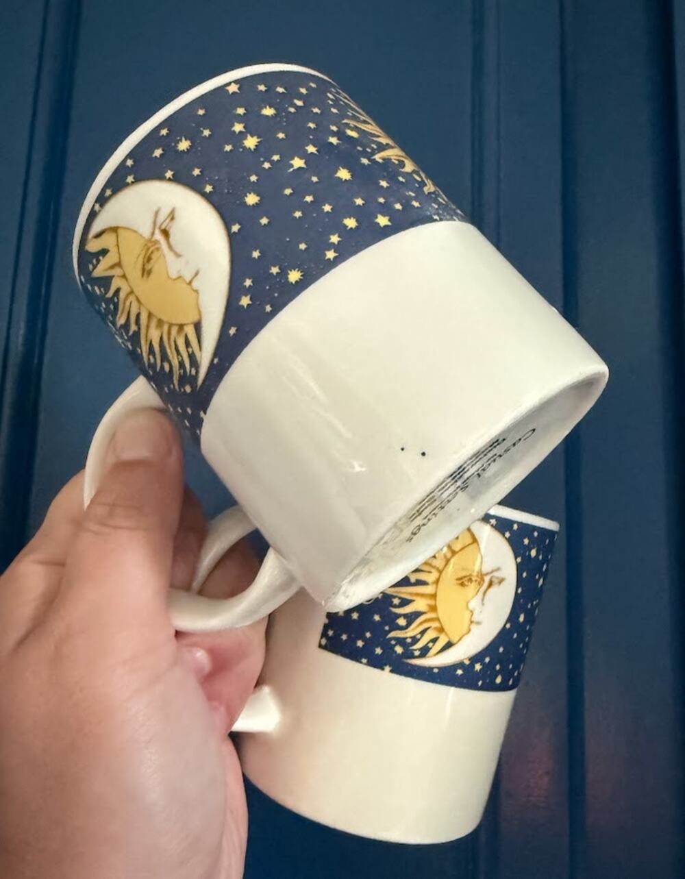 Casual Settings Celestial Sun Moon Stars Mug Stoneware Blue 3.75"